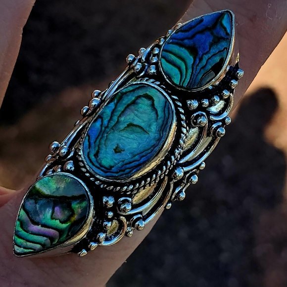 New Amazing Abalone Shell 925 Silver Statement Ring. - Picture 4 of 16